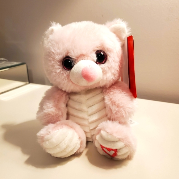 Pink and white plush valentine bear - Picture 12 of 12